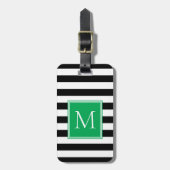 Zwart & Wit Streep met Kelly Groen Monogram Bagagelabel (Voorkant verticaal)