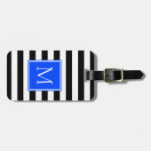 Zwart & Wit Streep met Kobalt Monogram Bagagelabel (Voorkant horizontaal)