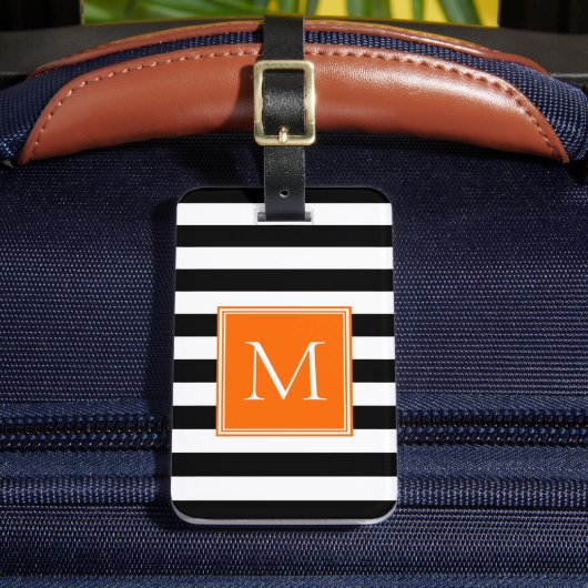 Zwart & Wit Streep met Oranje Pop Monogram Bagagelabel (Voorkant Insitu 2)