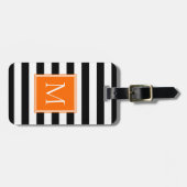 Zwart & Wit Streep met Oranje Pop Monogram Bagagelabel (Voorkant horizontaal)