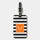 Zwart & Wit Streep met Oranje Pop Monogram Bagagelabel (Voorkant verticaal)