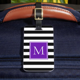 Zwart & Wit Streep met Paarse Monogram Bagagelabel