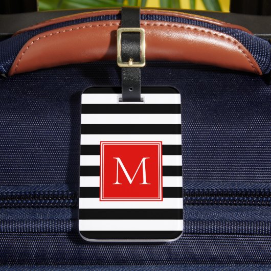 Zwart & Wit Streep met Rode Monogram Bagagelabel (Voorkant Insitu 2)