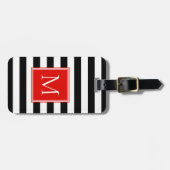 Zwart & Wit Streep met Rode Monogram Bagagelabel (Voorkant horizontaal)