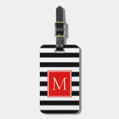 Zwart & Wit Streep met Rode Monogram Bagagelabel (Voorkant verticaal)