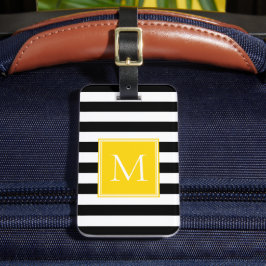 Zwart & Wit Streep met Zonneschijn Geel Monogram Bagagelabel