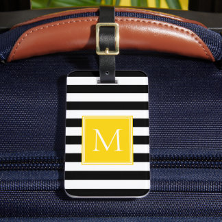 Zwart & Wit Streep met Zonneschijn Geel Monogram Bagagelabel