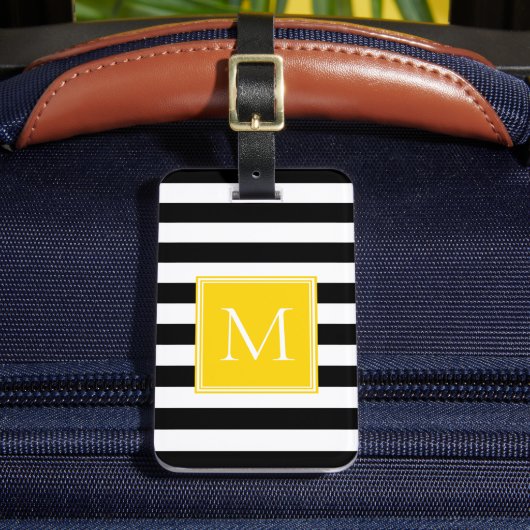 Zwart & Wit Streep met Zonneschijn Geel Monogram Bagagelabel (Voorkant Insitu 2)