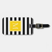 Zwart & Wit Streep met Zonneschijn Geel Monogram Bagagelabel (Voorkant horizontaal)