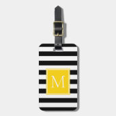 Zwart & Wit Streep met Zonneschijn Geel Monogram Bagagelabel (Voorkant verticaal)