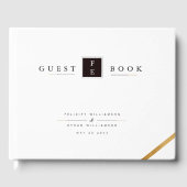 Zwart Wit Streep Monogram Bruiloft Gastenboek (Voorkant)