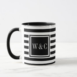 Zwart Wit Streep Monogram Mok