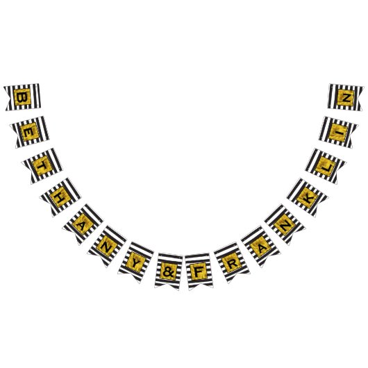 Zwart-wit streep patroon met gouden bruiloft vlaggetjes (Alle)