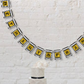 Zwart-wit streep patroon met gouden bruiloft vlaggetjes