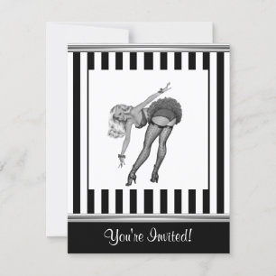 Zwart & Wit Streep Pin-Up Meisje 19 Kaart