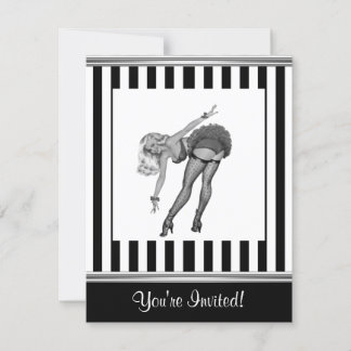 Zwart & Wit Streep Pin-Up Meisje 19 Kaart