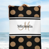 Zwart Wit Streep Script Monogram Bruin Polka Dot Strandlaken