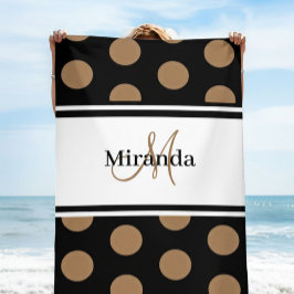 Zwart Wit Streep Script Monogram Bruin Polka Dot Strandlaken