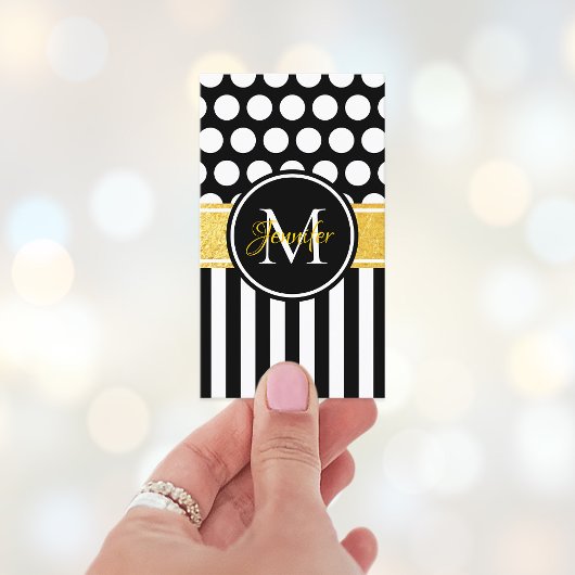 Zwart Wit Streep Stip Goud Monogram Visitekaartje