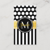 Zwart Wit Streep Stip Goud Monogram Visitekaartje (Voorkant)