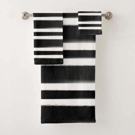 Zwart & Wit Streep Verfkwast Bad Handdoek (Insitu)