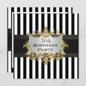 Zwart Wit Streep Verjaardagsfeestje Invit Kaart (Voorkant / Achterkant)