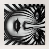 Zwart-wit streep vrouw legpuzzel (Horizontaal)