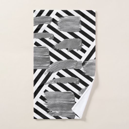 Zwart & Wit Streep Zilver Badkamer Handdoek Sets (Handdoek)