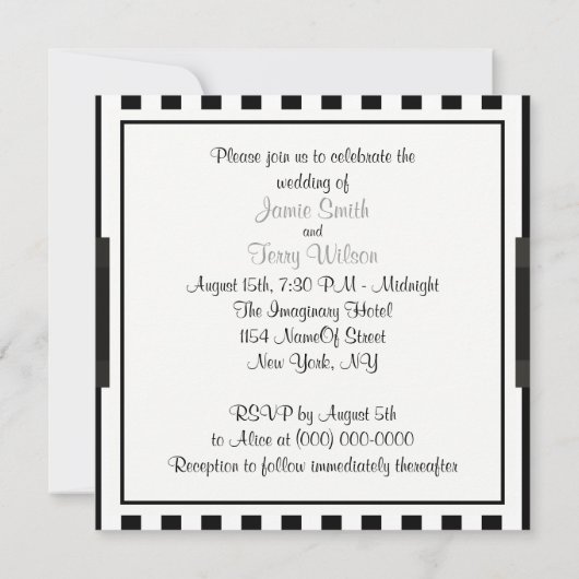 Zwart wit streep zwart lint bruiloft uitnodigen kaart (Achterkant)
