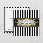 Zwart wit streep zwart lint bruiloft uitnodigen kaart (Voorkant / Achterkant)