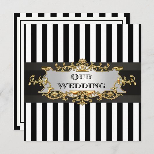 Zwart wit streep zwart lint bruiloft uitnodigen kaart (Voorkant / Achterkant)