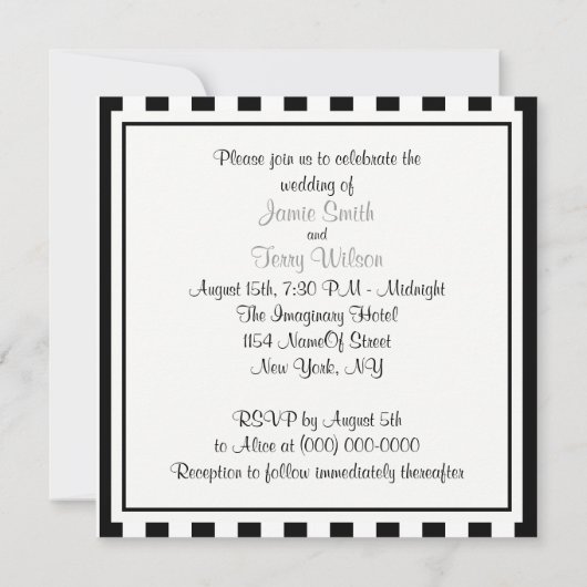 Zwart wit streep zwart lint bruiloft uitnodigen kaart (Achterkant)