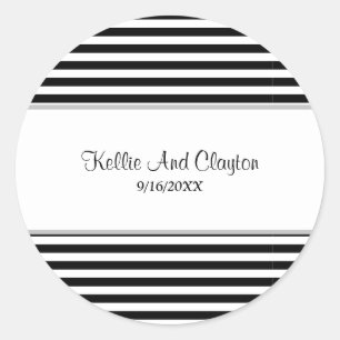 Zwart/Wit Strepen Bruiloft Classic Ronde Sticker
