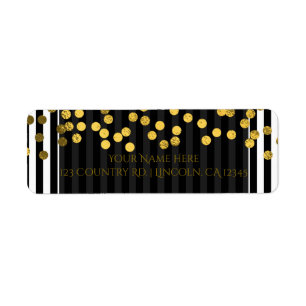 Zwart & Wit Strepen Chic Goud Nep Folie Stippen Etiket