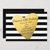 Zwart & Wit Strepen Chique Heart Party Uitnodiging (Voorkant / Achterkant)