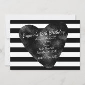 Zwart & Wit Strepen Chique Heart Party Uitnodiging (Voorkant)