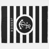 Zwart-wit strepen en nautisch anker fleece deken (Voorkant (Horizontaal))