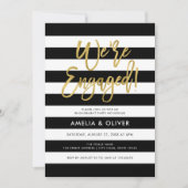 Zwart & Wit Strepen Faux Gold Verlovingsfeest Kaart (Voorkant)