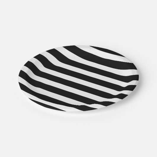 Zwart & Wit Strepen Gestreepte Chique Feest Papieren Bordje (Gekanteld)
