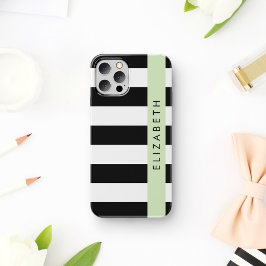 Zwart-wit Strepen, Gestreepte, Lijnen, Je Naam iPhone 16 Hoesje