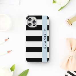 Zwart-wit Strepen, Gestreepte, Lijnen, Je Naam iPhone 16 Hoesje
