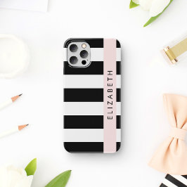 Zwart-wit Strepen, Gestreepte, Lijnen, Je Naam iPhone 16 Hoesje