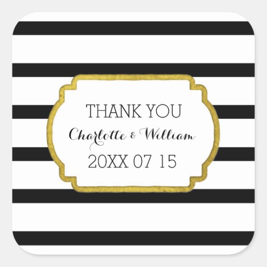 Zwart Wit Strepen Goud Bruiloft Favor Labels (Voorkant)