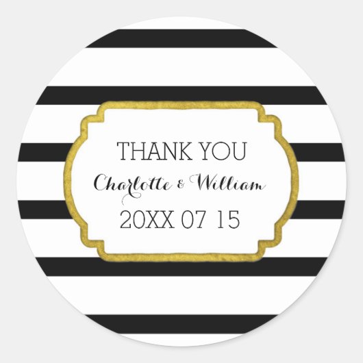 Zwart Wit Strepen Goud Bruiloft Favor Labels (Voorkant)