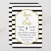 Zwart Wit Strepen Goud Bruiloft Save the Date (Voorkant / Achterkant)
