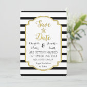 Zwart Wit Strepen Goud Bruiloft Save the Date (Staand voorkant)