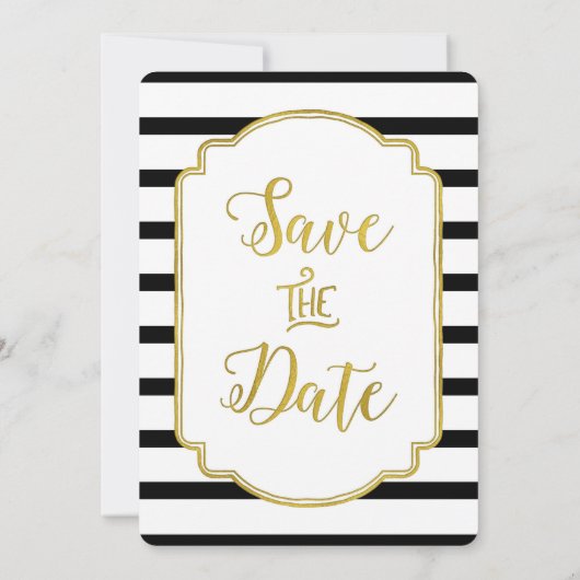 Zwart Wit Strepen Goud Bruiloft Save the Date (Achterkant)