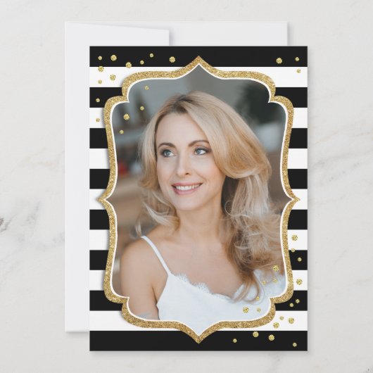 Zwart wit strepen goud foto 50e verjaardag kaart (Achterkant)