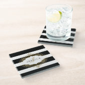 Zwart & Wit Strepen Goud Kant Lijst Glazen Onderzetter (Schuin)