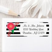 Zwart-wit strepen, goud | Roze bloemen | Etiket (Insitu)